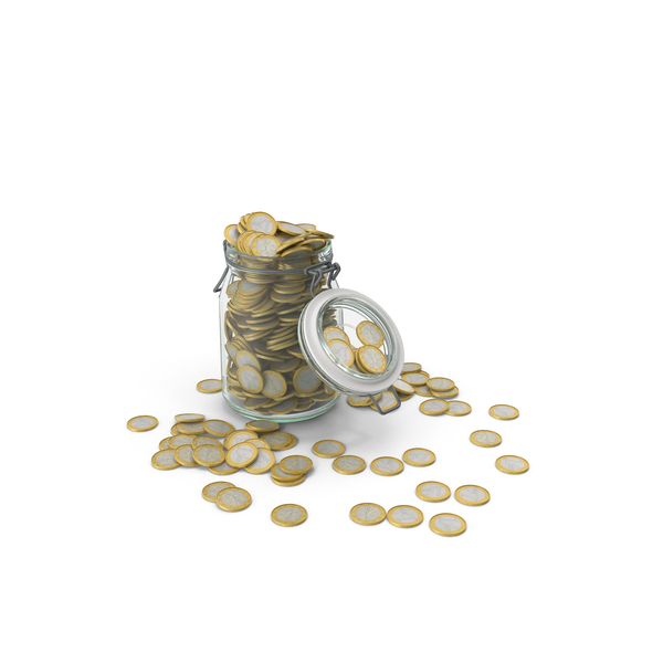 Dollar Coin: Glass Jar With Too Much Coins PNG & PSD Images