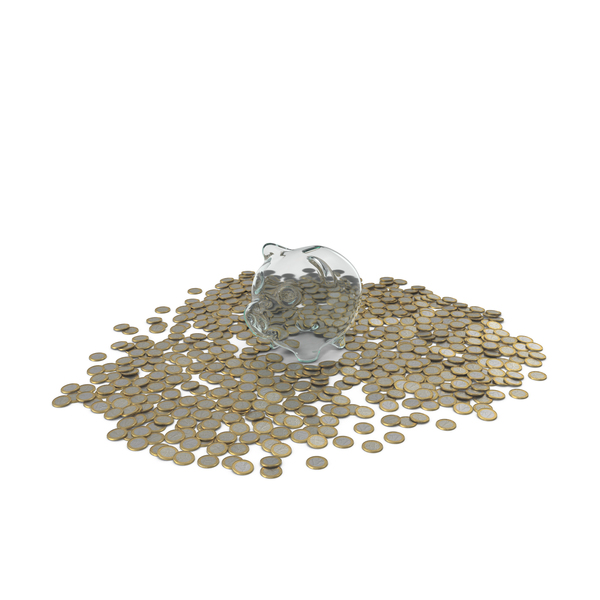 Glass Piggy Bank With  Euro Coins On Floor PNG & PSD Images
