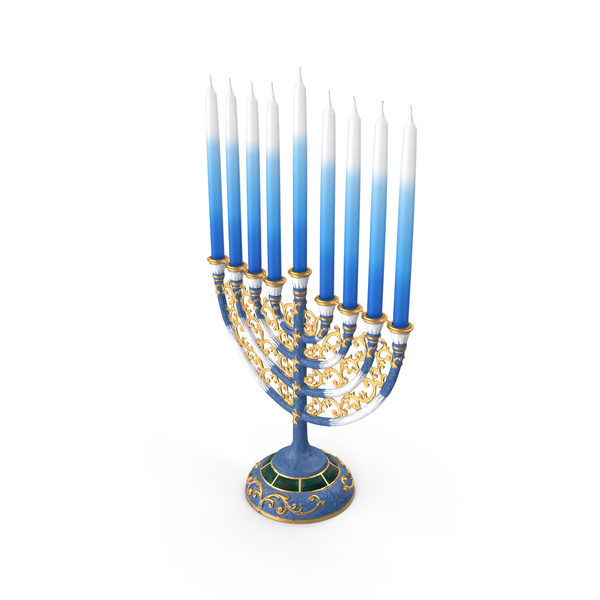 Menorah: Glazed Hanukkah Candlestick with Candles PNG & PSD Images
