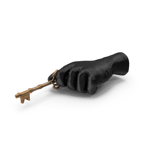 Leather Gloves: Glove Holding a Fantasy Golden Key with Diamonds PNG & PSD Images