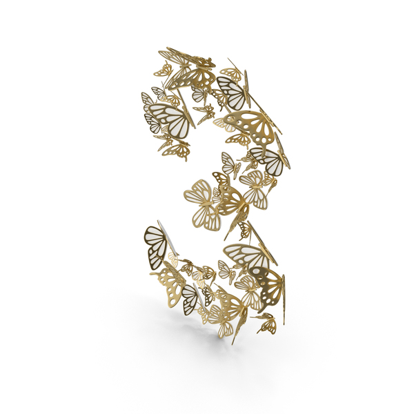 Gold Butterflies Number 3 PNG & PSD Images