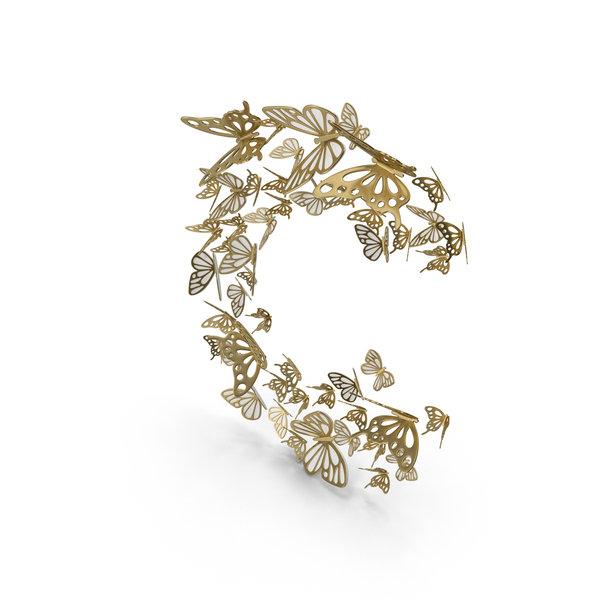 Language: Gold Butterfly Letter C PNG & PSD Images