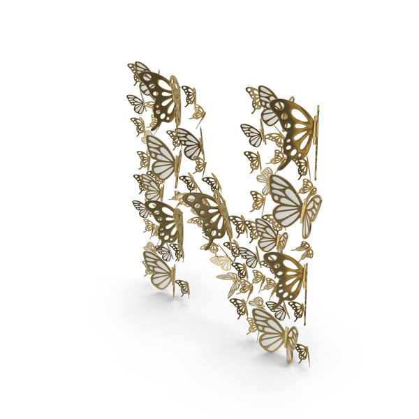 Language: Gold Butterfly Letter N PNG & PSD Images Language: Gold Butterfly Letter N PNG & PSD Images
