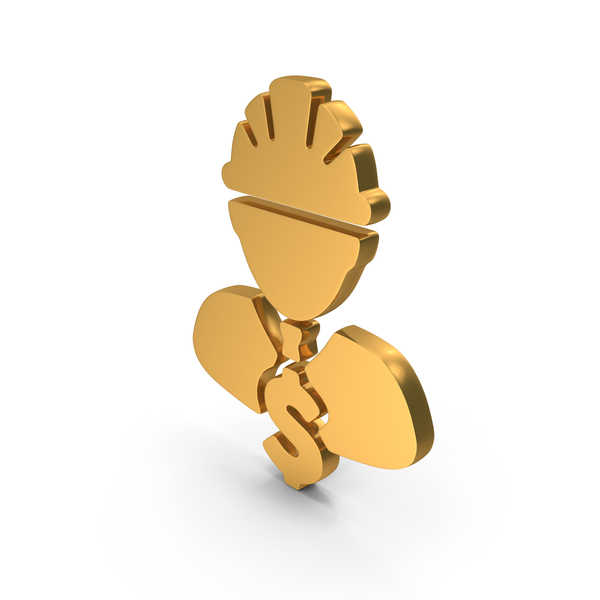 Symbols: Gold Construction Worker With Dollar Icon PNG & PSD Images