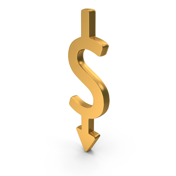 Symbols: Gold Dollar Currency Down Arrow Icon PNG & PSD Images
