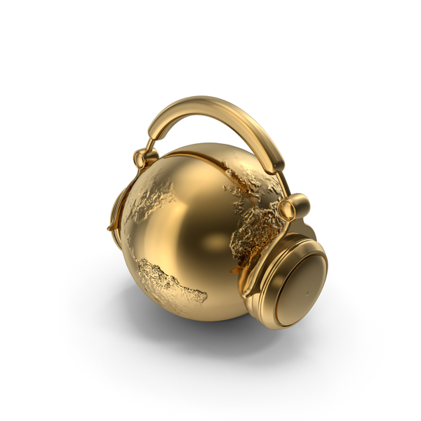 Gold Earth With Headphones PNG & PSD Images