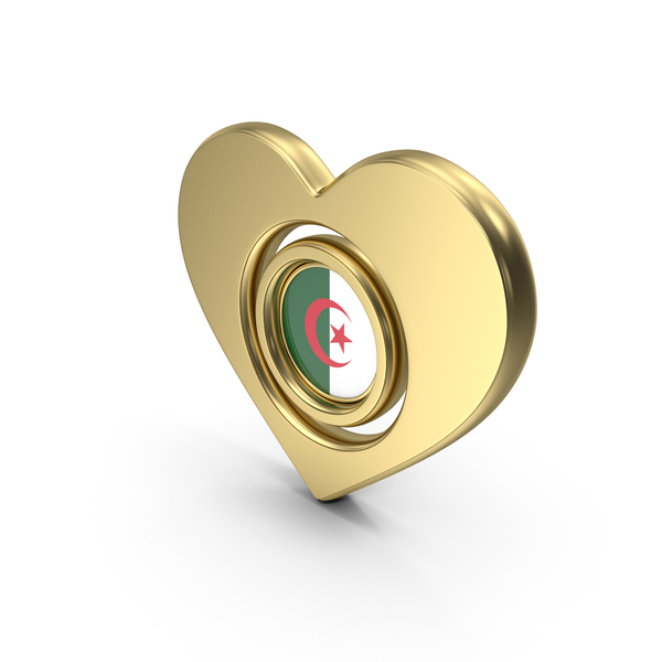 Symbols: Gold Flag Heart Icon Of Algeria PNG & PSD Images