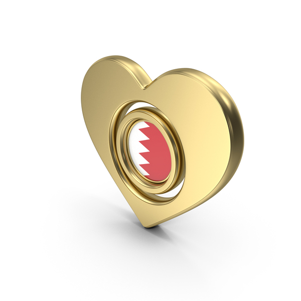 Symbols: Gold Flag Heart Icon Of Bahrain PNG & PSD Images