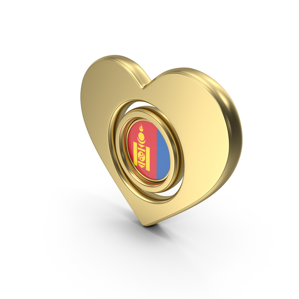 Symbols: Gold Flag Heart Icon Of Mongolia PNG & PSD Images