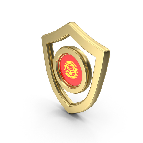 Symbols: Gold Flag Shield Icon Of Kyrgyzstan PNG & PSD Images