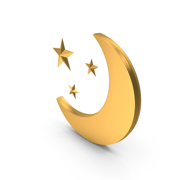 Symbols: Gold Half Moon With Three Stars Symbol PNG & PSD Images