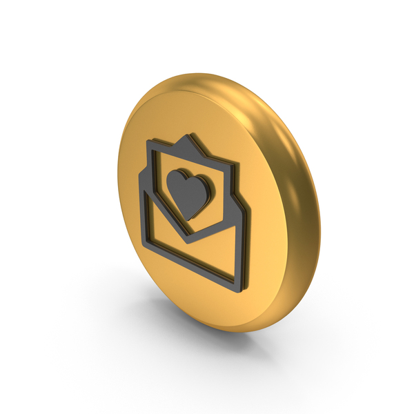Symbols: Gold Heart Mail Round Symbol PNG & PSD Images