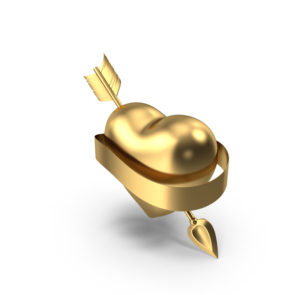 Shape: Gold Heart with Arrow and Banner PNG & PSD Images Shape: Gold Heart with Arrow and Banner PNG & PSD Images