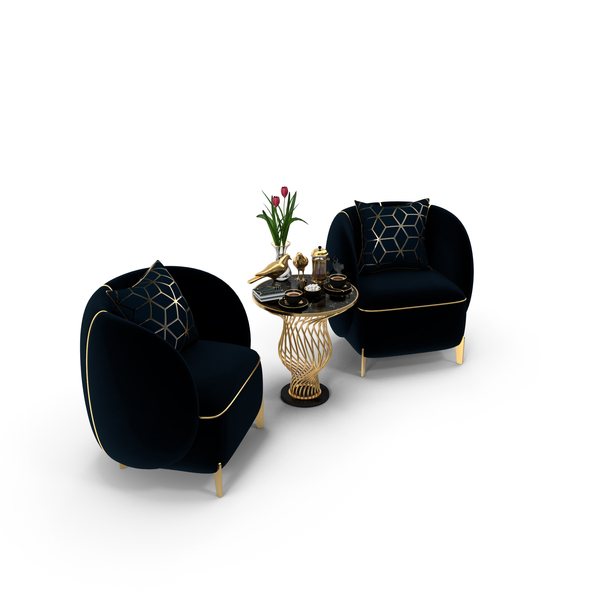 Arm: Gold Luxury Chair Coffee Table Set PNG & PSD Images