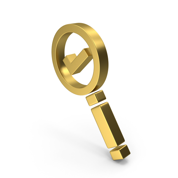 Symbols: Gold Magnifying Glass With Tick Mark Symbol PNG & PSD Images