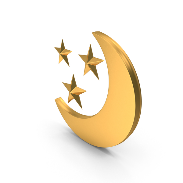Symbols: Gold Moon With Three Stars Symbol PNG & PSD Images