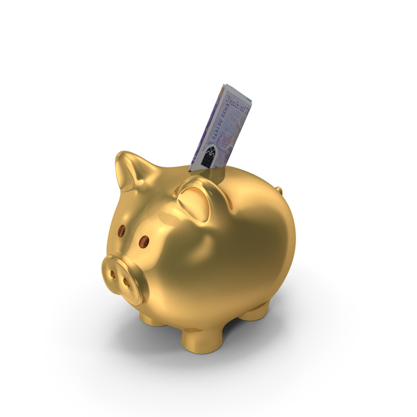 Gold Piggy Bank England 20 Pound Note Folded Save PNG & PSD Images