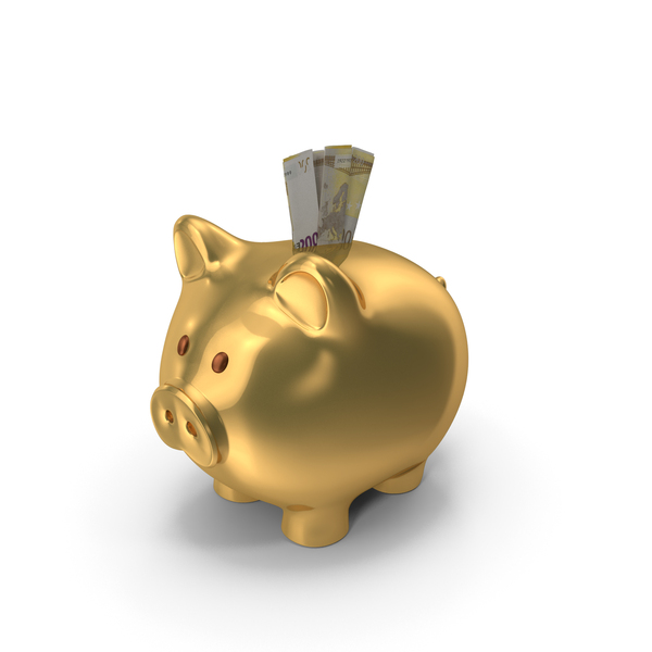 Banknote: Gold Piggy Bank Euro 200 Notes Folded Save PNG & PSD Images