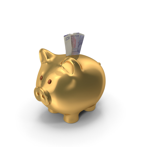 Gold Piggy Bank Uk 20 Pounds Notes Folded Save PNG & PSD Images