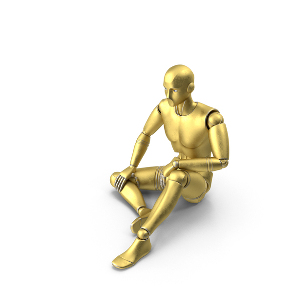 Android：Gold Robot Man坐着PNG和PSD图像