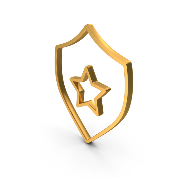 Symbols: Gold Security Shield With Star Icon PNG & PSD Images