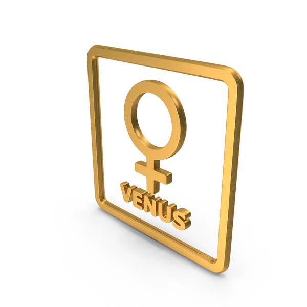 Symbols: Gold Venus Planet Within Box Icon PNG & PSD Images