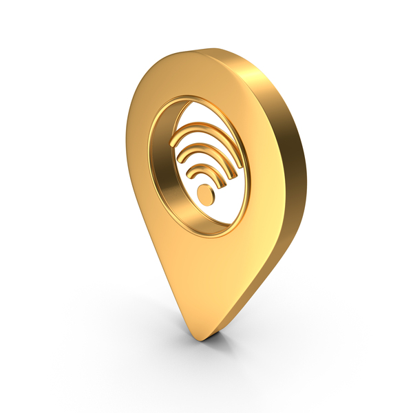 Symbols: Gold WiFi Sign In Location Pin PNG & PSD Images