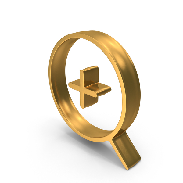 Symbols: Gold Zoom In Magnifying Glass Symbol PNG & PSD Images