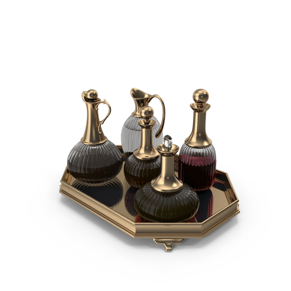 Golden Decanter Set With Wine PNG & PSD Images Golden Decanter Set With Wine PNG & PSD Images