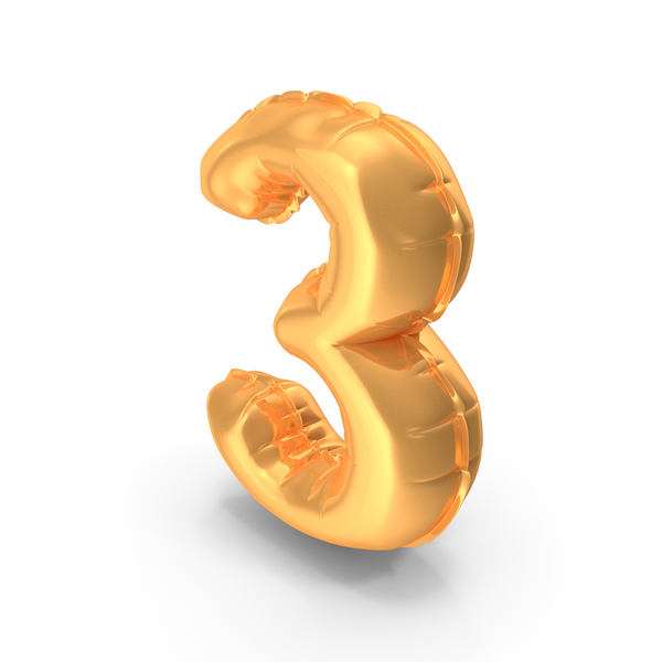 Golden Foil Balloon Number 3 PNG & PSD Images