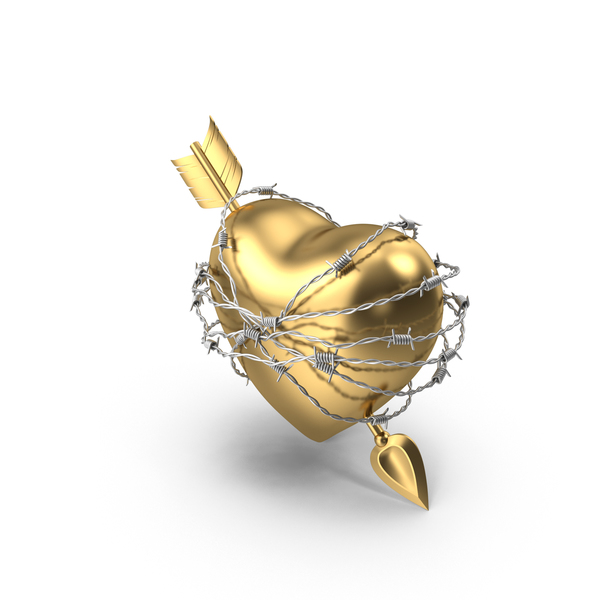Shape: Golden Heart with Arrow In Barbed Wire PNG & PSD Images