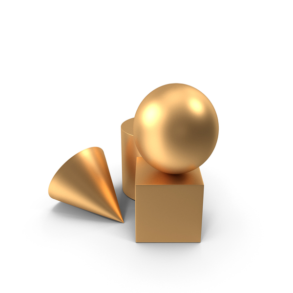Golden Primitives Ball Cone Cylinder Cube PNG & PSD Images Golden Primitives Ball Cone Cylinder Cube PNG & PSD Images