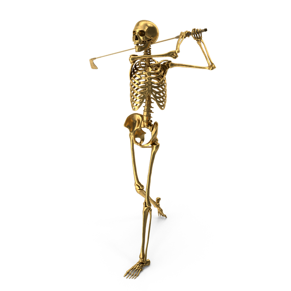 Male: Golden Skeleton Golf Player After Swing PNG & PSD Images