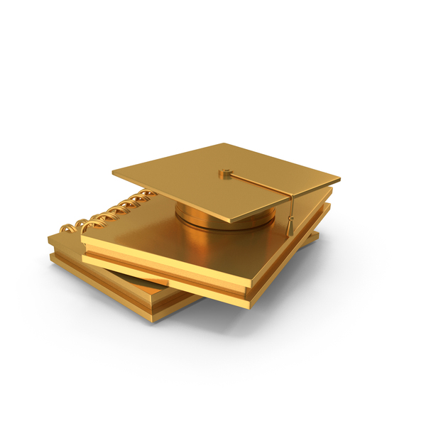 Symbols: Graduation Cap With Books Icon Gold PNG & PSD Images