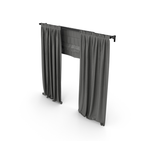 Curtain: Gray Curtains With Roman Blinds PNG & PSD Images