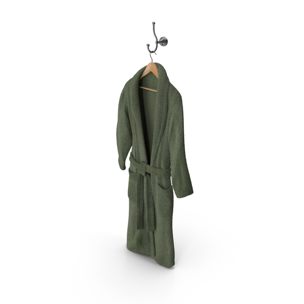 Robe: Green Bathrobe on Hanger and Hook PNG & PSD Images