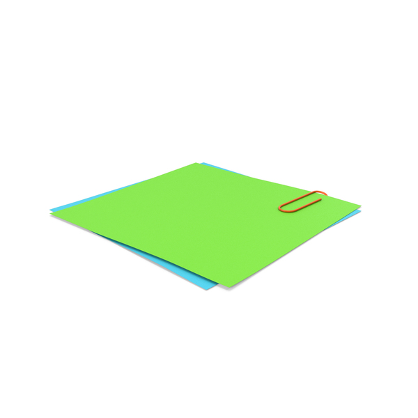 Sticky Note: Green & Blue Papers With Paper Clip PNG & PSD Images