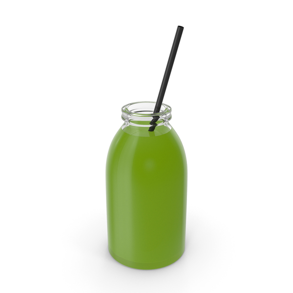 Green Juice Glass Bottle With Straw PNG & PSD Images
