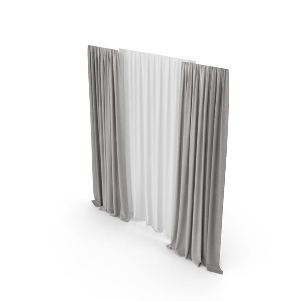 Curtain: Grey Curtains With Tulle PNG & PSD Images