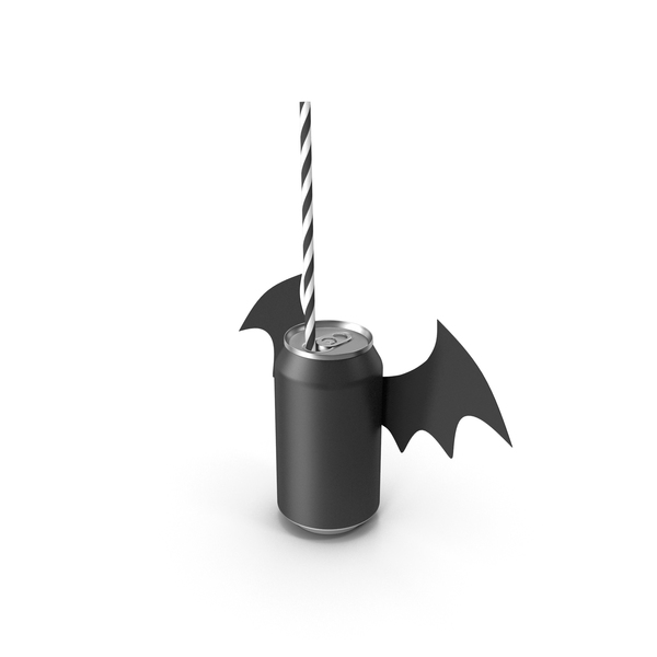 Cartoon: Halloween Bat Decor for Black Soda Can with Drinking Straw PNG & PSD Images