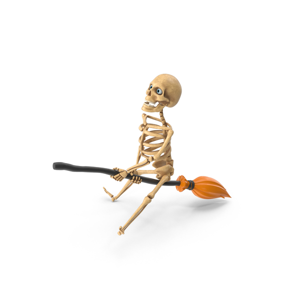 Halloween Skeleton On Broom Stick PNG & PSD Images