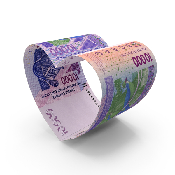 Currency: Heart Shape African 10000 Francs Notes PNG & PSD Images