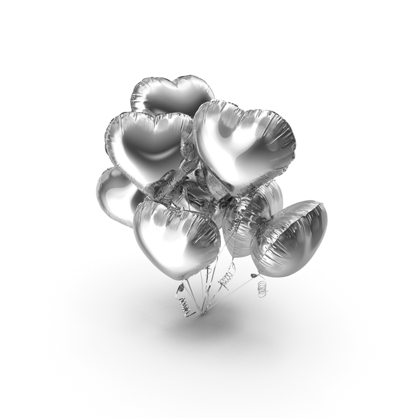 Valentine's Balloons: Heart Shaped Silver Balloon Bouquet PNG & PSD Images