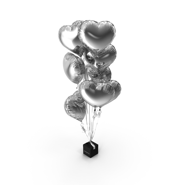 Valentine's: Heart Shaped Silver Balloons Tied to Gift Box PNG & PSD Images Valentine's: Heart Shaped Silver Balloons Tied to Gift Box PNG & PSD Images
