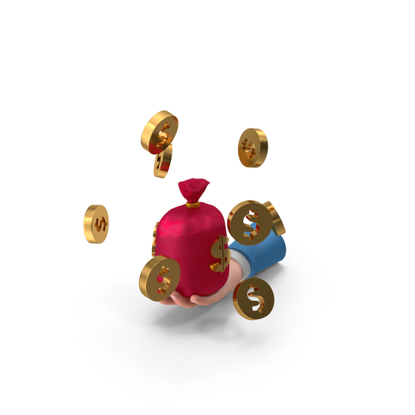 Money: Holding Dollar Bag On Right Hand With Coins PNG & PSD Images