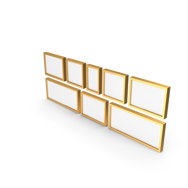 Picture Frame: Horizontal Symmetric Gold Framed Wall Pictures PNG & PSD Images