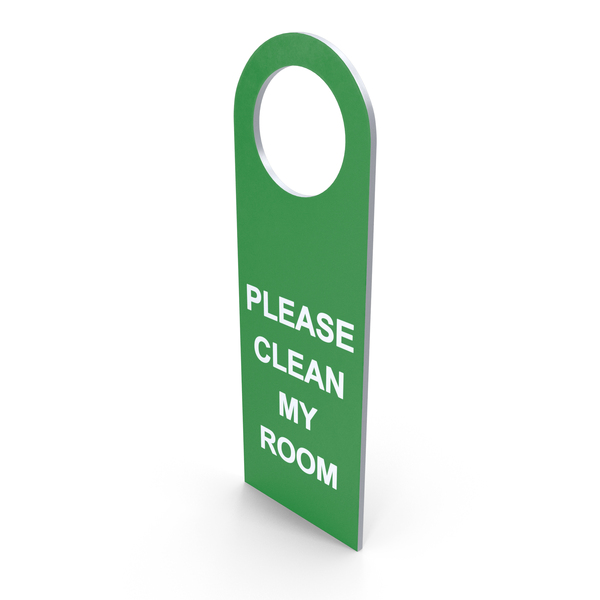 Sign: Hotel Door Hanger Clean My Room White Green PNG & PSD Images