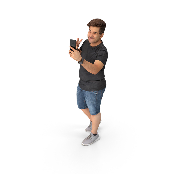 Man: Isaac Casual Summer Interacting Pose With Phone PNG & PSD Images