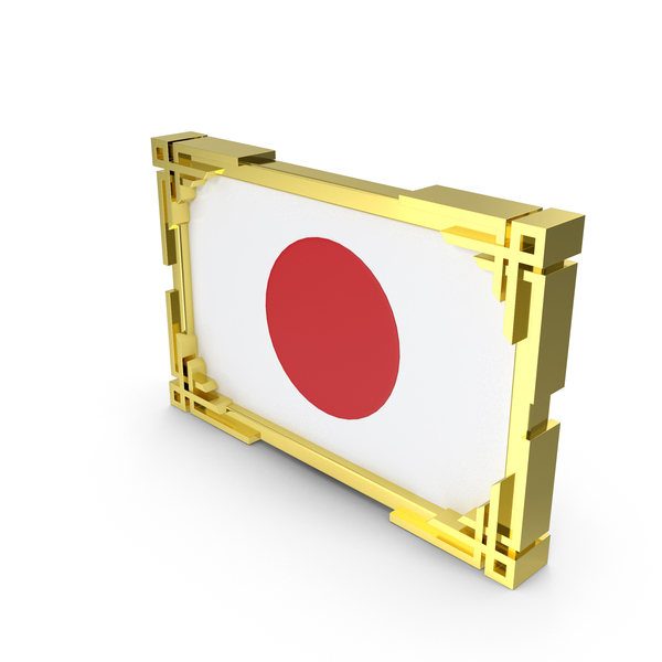 Japan Flag with Gold Frame PNG & PSD Images
