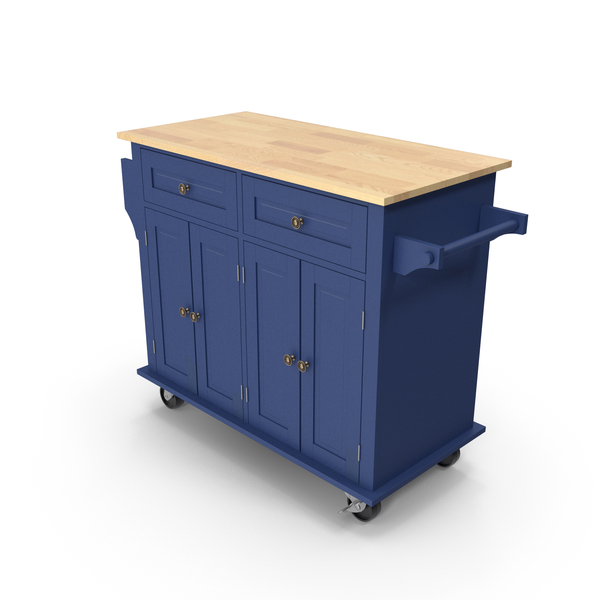 Island: Kitchen Cart On Wheels Blue PNG & PSD Images
